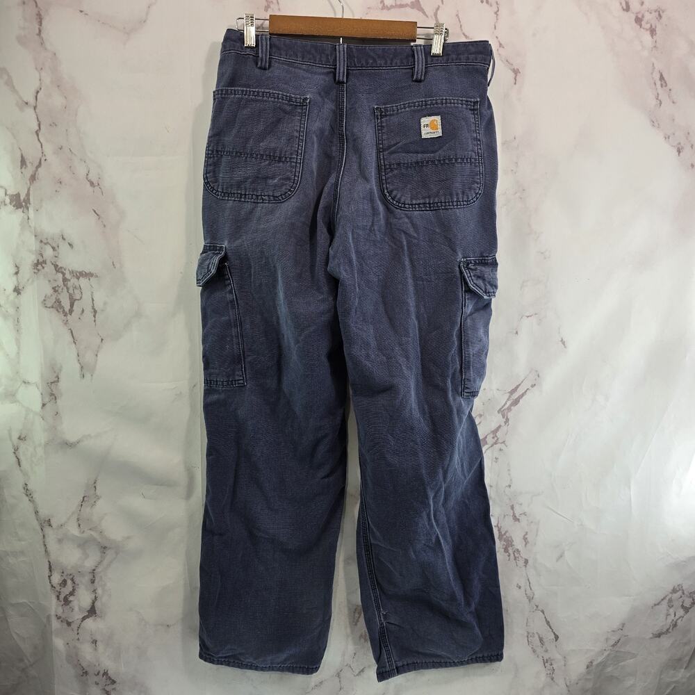 Carhartt Pants Mens 34 X 30 Blue FR Fire Resistant Canvas Cargo Carpenter